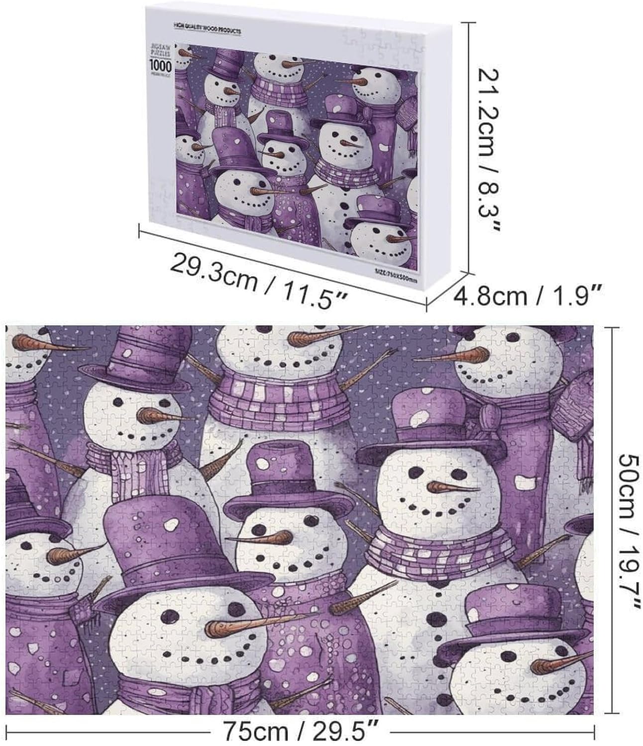 Wooden Puzzle for Adults, Suitable for Home Use, Purple Snowman Pattern Printed, Perfect Match