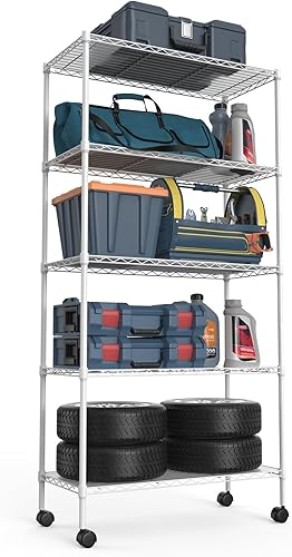Estantería de alambre NSF de 5 niveles, 14 x 30 x 60 pulgadas, capacidad de 750 libras, estante de metal de almacenamiento ajustable con ruedaspatas