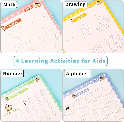 Miniatura 6 de LUCKFUTURE Libro de práctica de escritura a mano con ranuras, cuadernos mágicos reutilizables para niños, conjunto de práctica de escritura a mano,