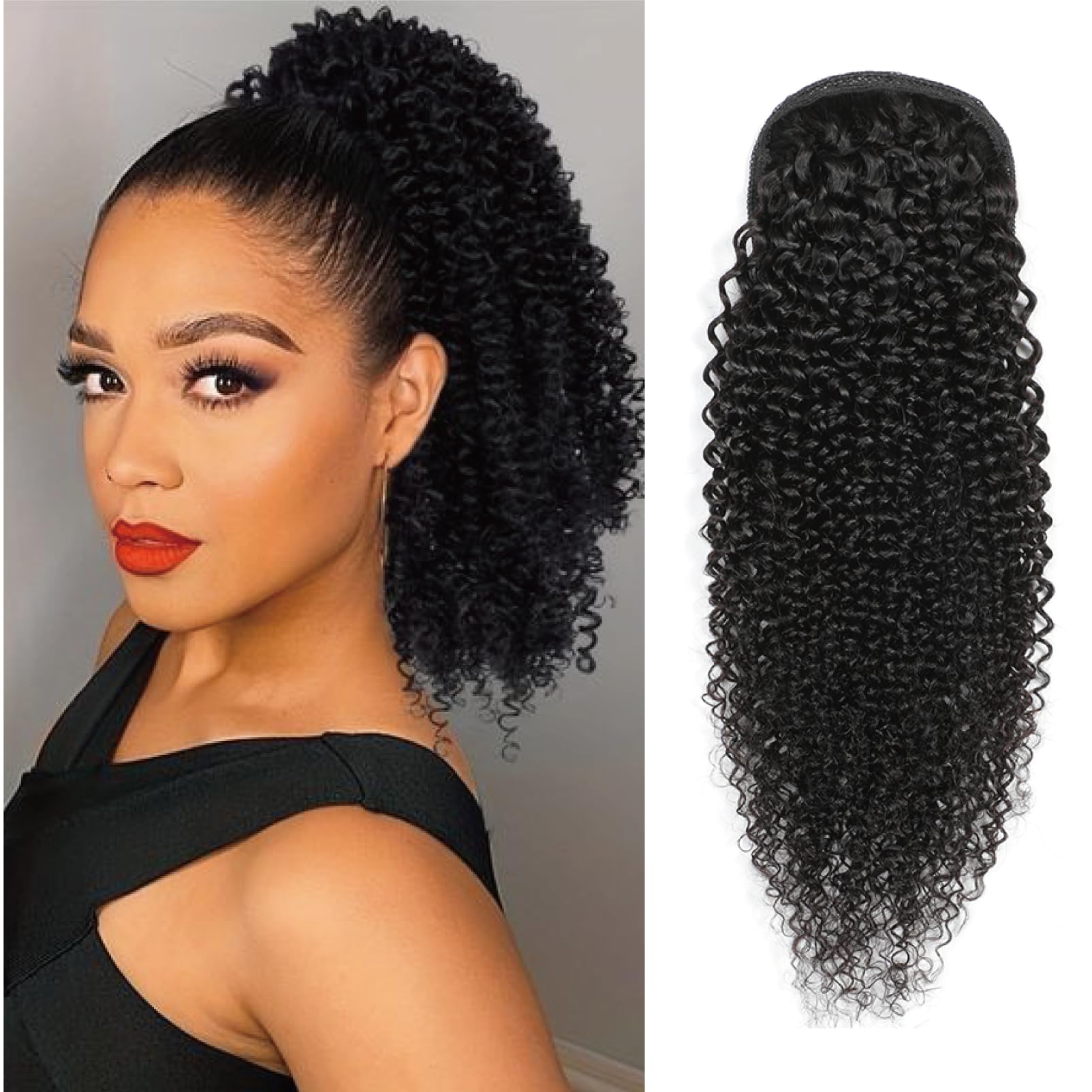 Amazon.com : Yacurcur Kinky Curly Ponytail Human Hair Drawstring ...