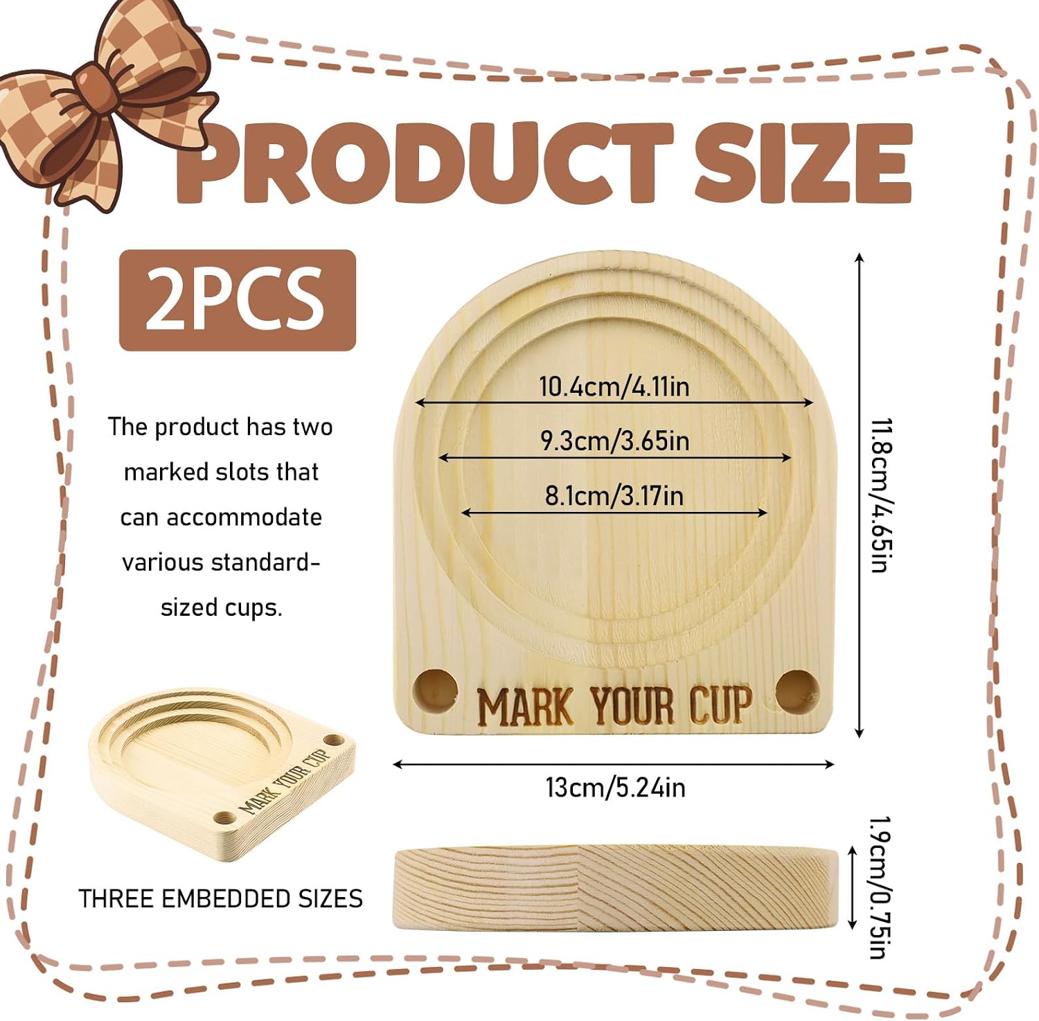 2 Packs Single Solo Cup Holder with Marker Slot Organizer, Wooden Paper Mark Your Cup Holder Mug Stand Dispensers for Party Hosting Bathroom Kitchen Countertop Decor Bar