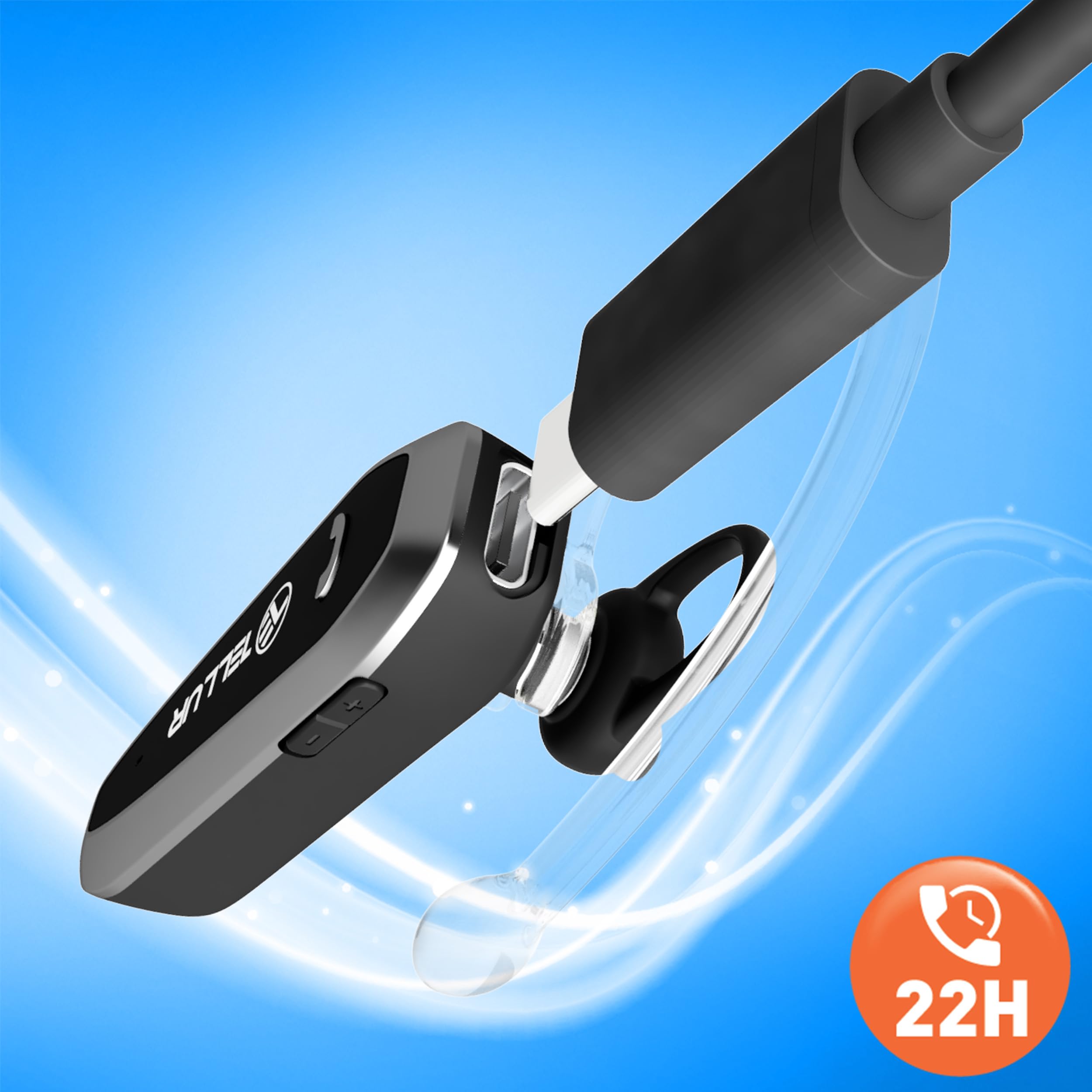 TELLUR Vox 60 Oreillette Bluetooth - 7h Autonomie - Multipoint 2 Appareils - USB-C - Inclus Chargeur Voiture