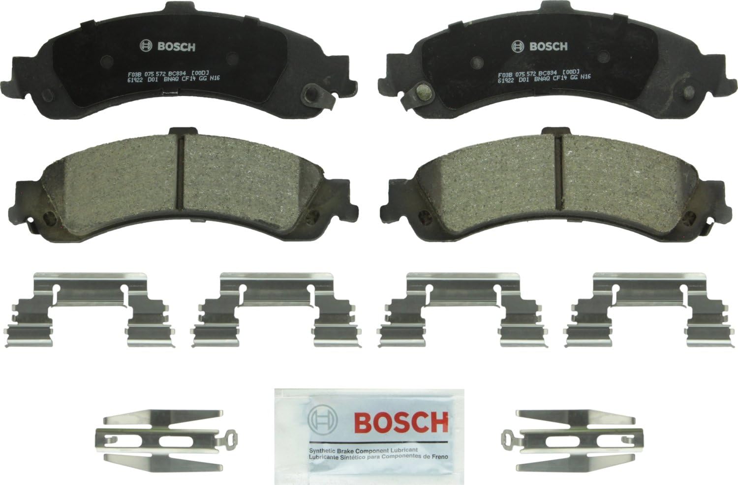 Bosch BC834 QuietCast Premium Ceramic Disc Brake Pad - Compatible with Select Cadillac Escalade, ESV, EXT; Chevrolet Avalanche, Silverado, Suburban, Tahoe; GMC Sierra, Yukon, Yukon XL; REAR