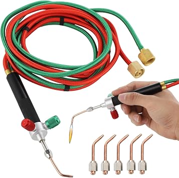 Lnrueg Mini Oxygen Acetylene Torch Kit, Handheld Oxygen Welding Torch, Portable Propane Soldering Torch with 5 Tips, Jewelry Repair Torch, 3092F 1700C Welding Tool for Crafts, Electronics