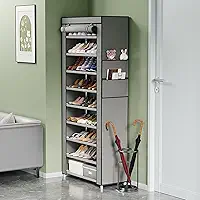 Sapateira Organizadora com Capa 10 Andares (27 Pares) — Vertical para Quarto e Closet, Metal e Tecido Oxford, Montagem Sem Ferramentas, Proteção contra Poeira, Cinza