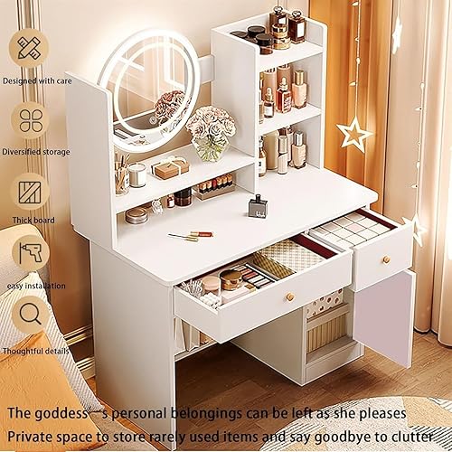 Miniatura 6 de Tocador, mesa de maquillaje con cajones, escritorio de tocador con espejo y luces LED, 3 modos de iluminación, escritorio de maquillaje, escritorio