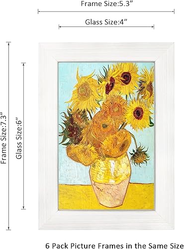 Vista 23 de Juego de 6 portarretratos de 5 x 7 con cristal real para fotos de 4 x 6 con paspartú o 5 x 7 sin paspartú, para pared o mesa, marcos de fotos