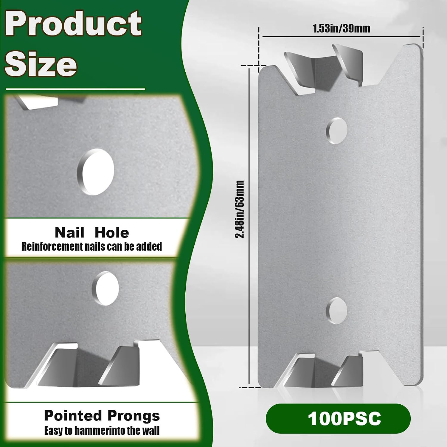 100PCS Nail Plates for Wood Studs, 2.5x1.5 Inchs Cable Wire Protector for Plumbing and Wiring Protection, Anti-Nail Cable Protection Shield with Sharp Pointed Prongs