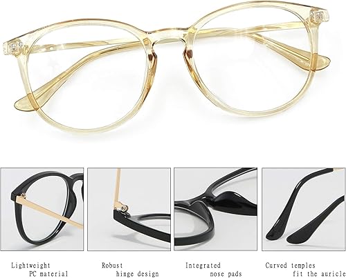 Miniatura 3 de Kursan Lentes falsos de lente transparente sin receta para mujeres y hombres, lentes redondos retro con marco de metal