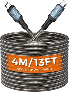 4m(13피트) 240W 20Gbps USB C to C 케이블, 금속 브레이디드 츄 프루프, 4K@60Hz 비디오, 튼튼한 PD 고속 충전 코드, 아이폰 17 프로 맥스, 맥북, 모니터용