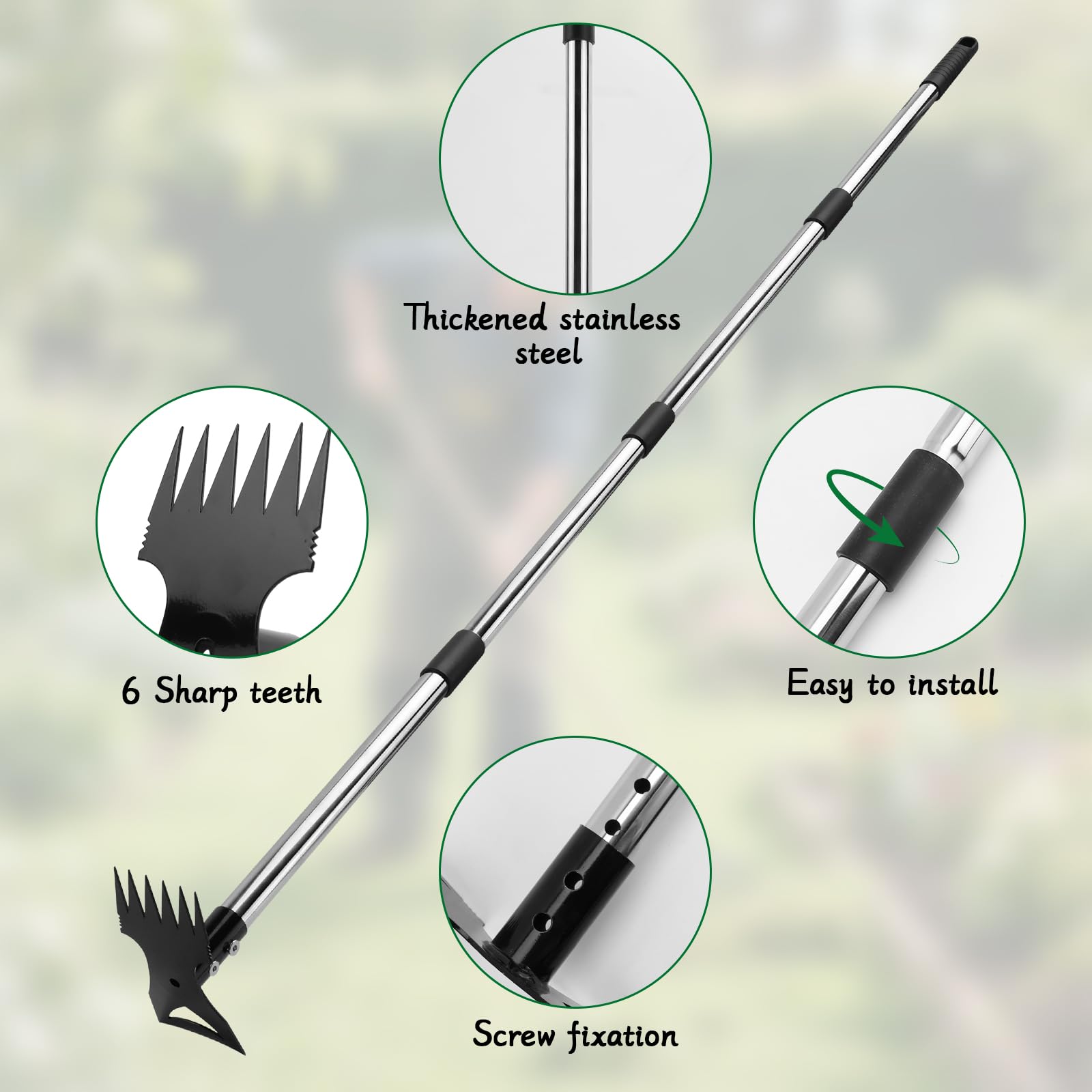 Serfouette Jardinage 148 cm Houe de Jardin 2 en 1 avec Griffe de Jardin Dents, Binette Jardinage Manche Long, desherbeur pour Cour, pelouse, terrasse, Jardin