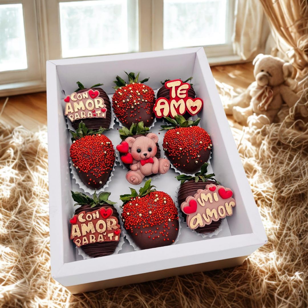 3 moldes de silicona románticos con frases en español, moldes de fondant con tamaño perfecto para fresas cubiertas de chocolate, cupcakes, fondant y pequeños dulces.
