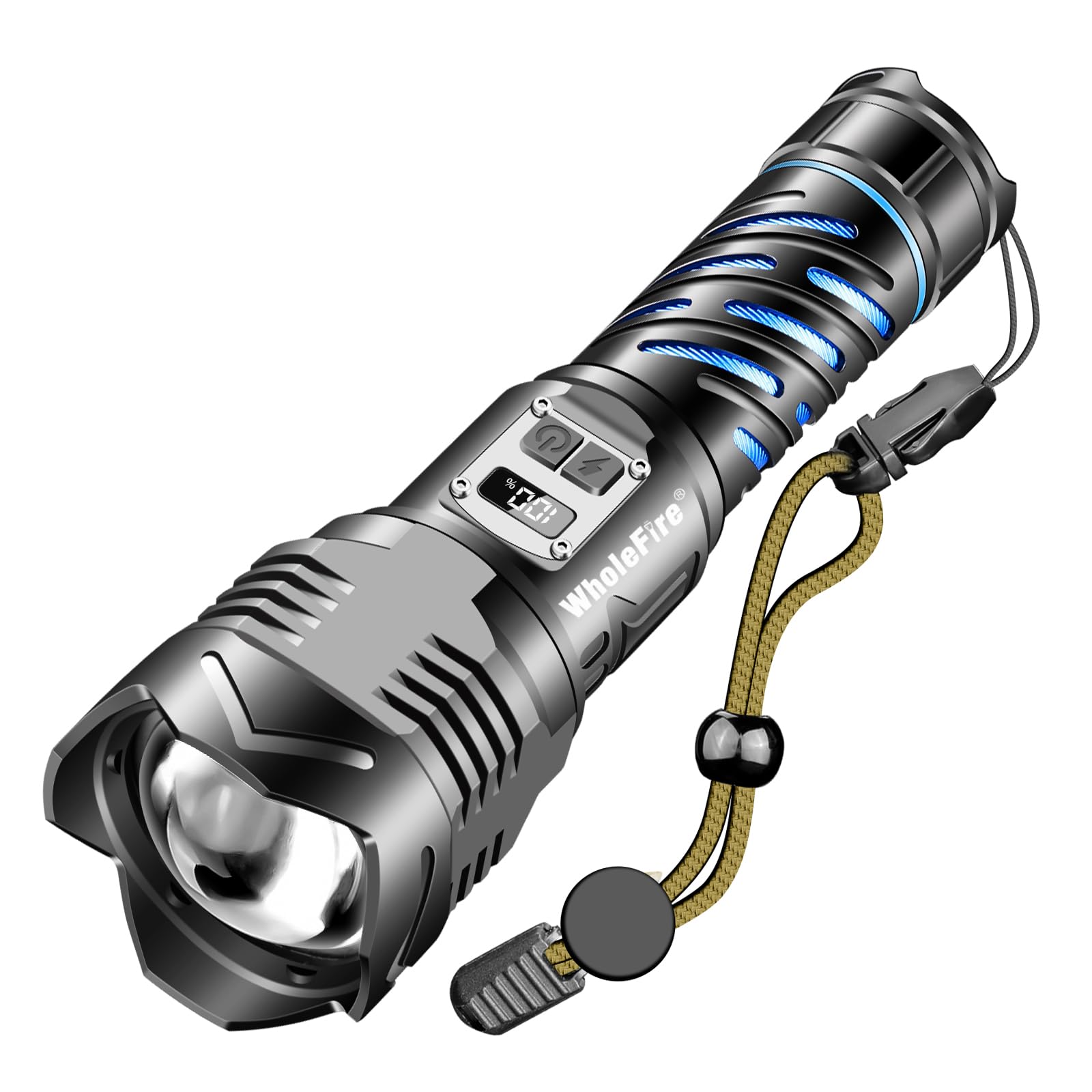 Torcia a LED ricaricabile, torcia a LED, estremamente luminosa, 150000 lumen, IP65, impermeabile, alimentata a batteria, torcia USB per le emergenze all'aperto, campeggio