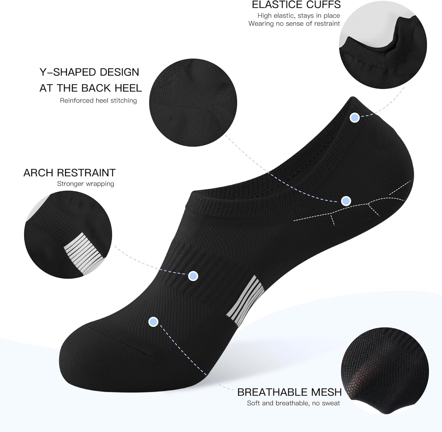 No Show Socks Womens Low Cut Non Slip Athletic Cotton Invisible Women Sock 5 Pairs - Image 4