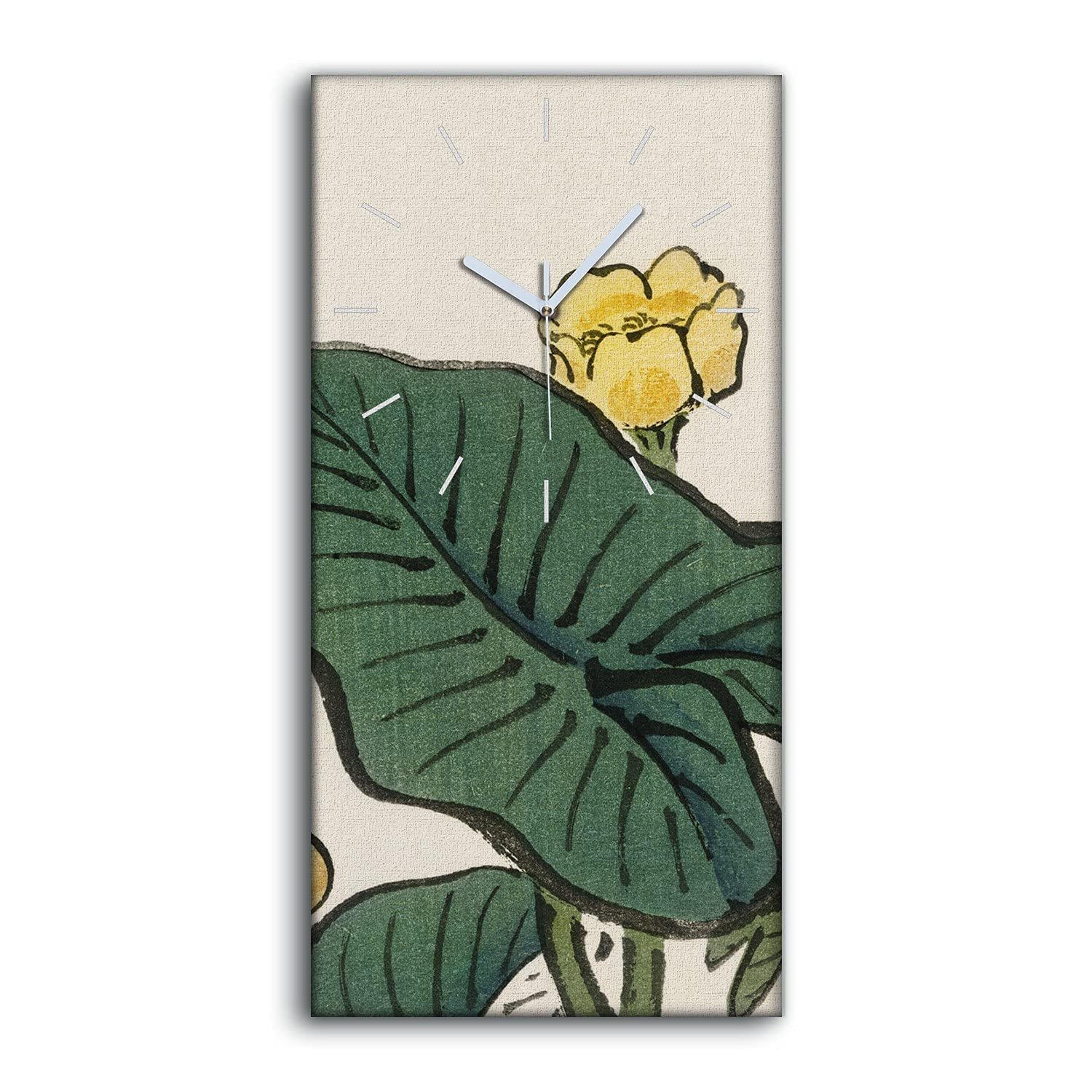 Horloge sur toile moderne 30x60cm tableau silencieux sans tic-tac motif fleurs asiatiques