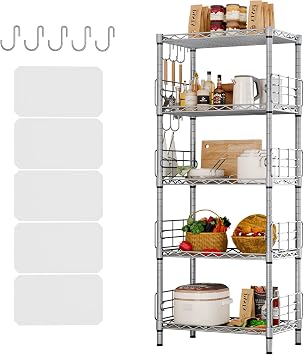 5-Shelf Shelving Unit with Height Adjustable Shelves, Silver