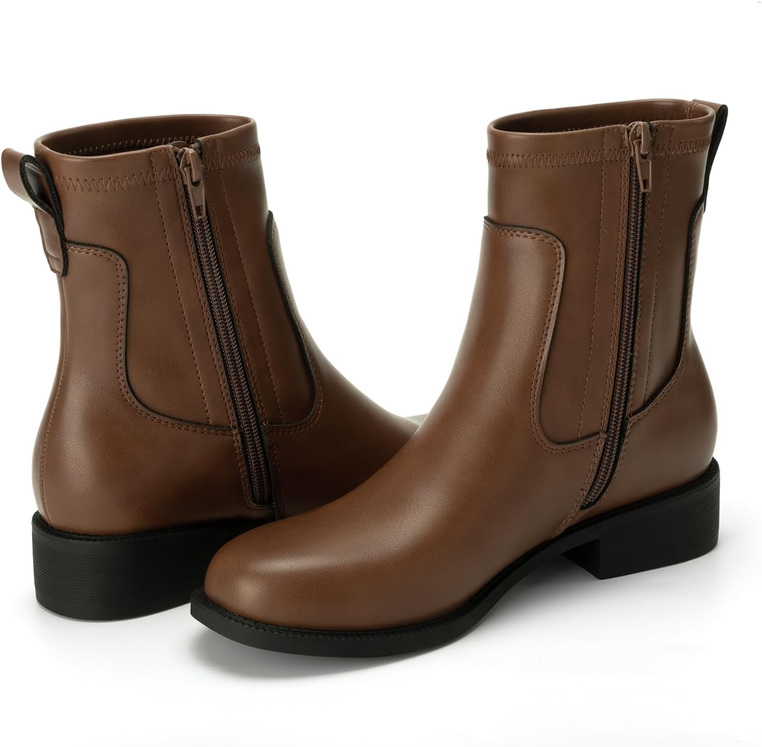 Athlefit Women's Ankle Boots Chunky Low Heel Fashion Round Toe Side Zipper Short Chelsea Boots - Image 6