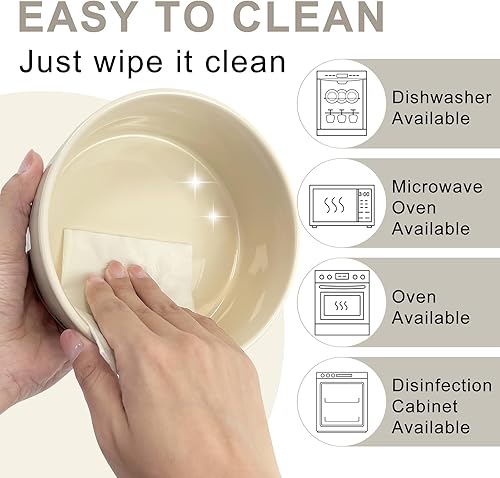 Miniatura 6 de Ptlom Tazón de cerámica para mascotas para perros y gatos, juego de cuencos elevados para alimentos y agua para perros con soporte de madera