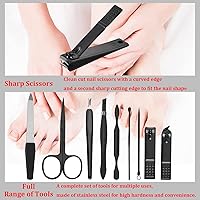 Vista 9 de Juego de manicura y pedicura profesional, juego de cortaúñas de acero inoxidable 9 en 1, herramientas personales para el cuidado de las uñas