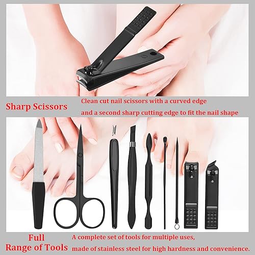 Miniatura 9 de Juego de manicura y pedicura profesional, juego de cortaúñas de acero inoxidable 9 en 1, herramientas personales para el cuidado de las uñas