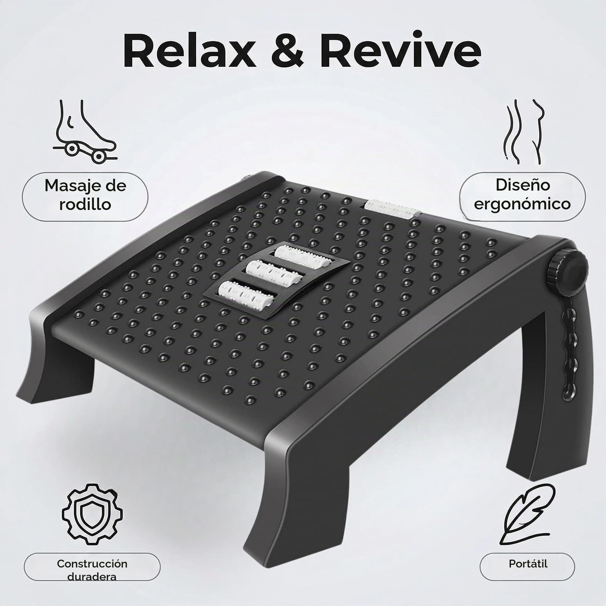 Reposapies de Oficina, Reposapiés Oficina Ergonómico, Soporte Ajustable para Pies Bajo Escritorio, Reposa Pies con Función de Masaje, Mejora la Postura y la Circulación, Ideal para Trabajo y Casa