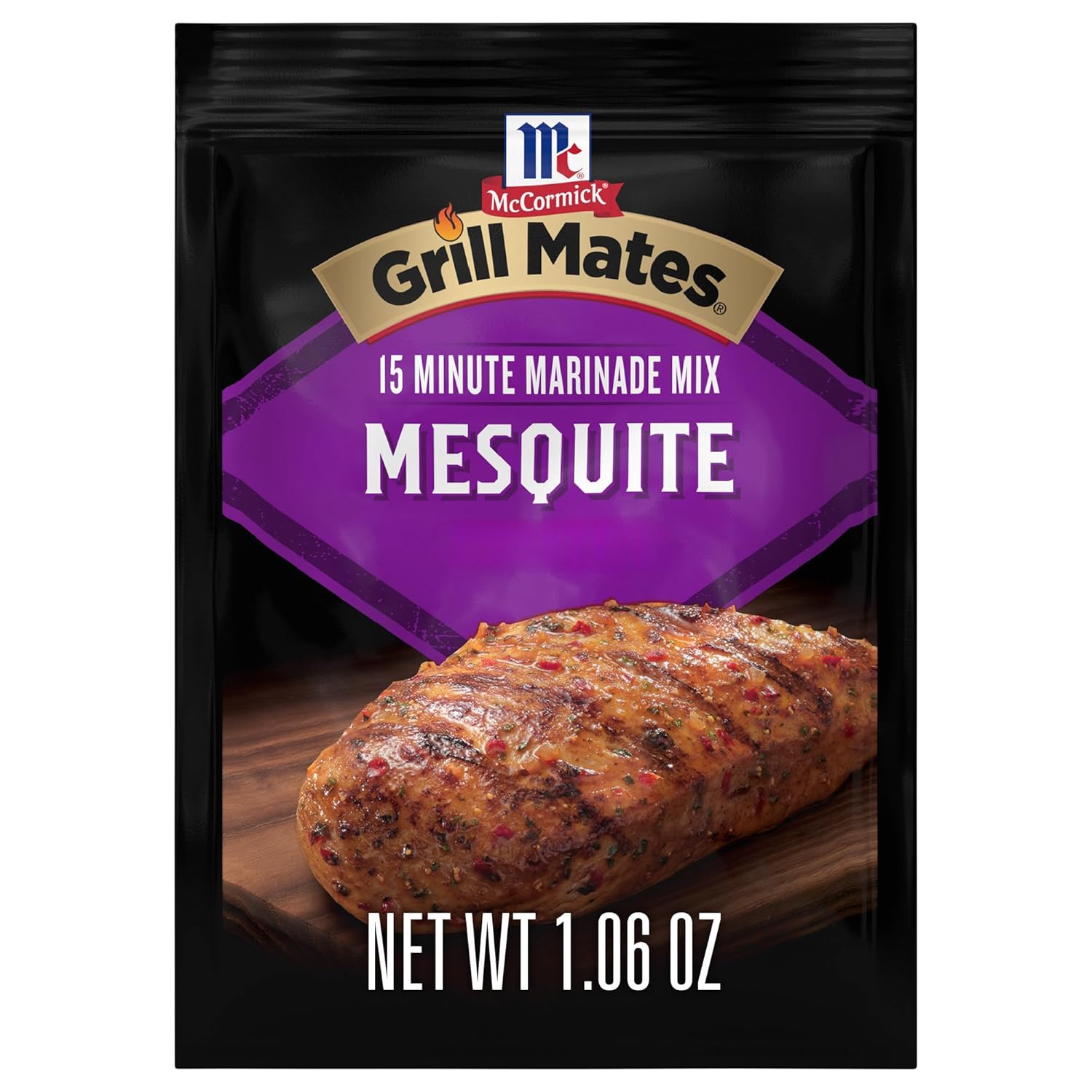 McCormick Grill Mates Mesquite Marinade Mix - Smoky Garlic Onion Red Pepper Blend for Chicken Pork Beef, 1.06 oz