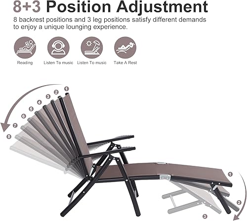 Miniatura 3 de Haquatisol Tumbona para patio, 2 piezas, sillas tumbonas de piscina, sillas reclinables portátiles plegables de aluminio para patio con respaldo