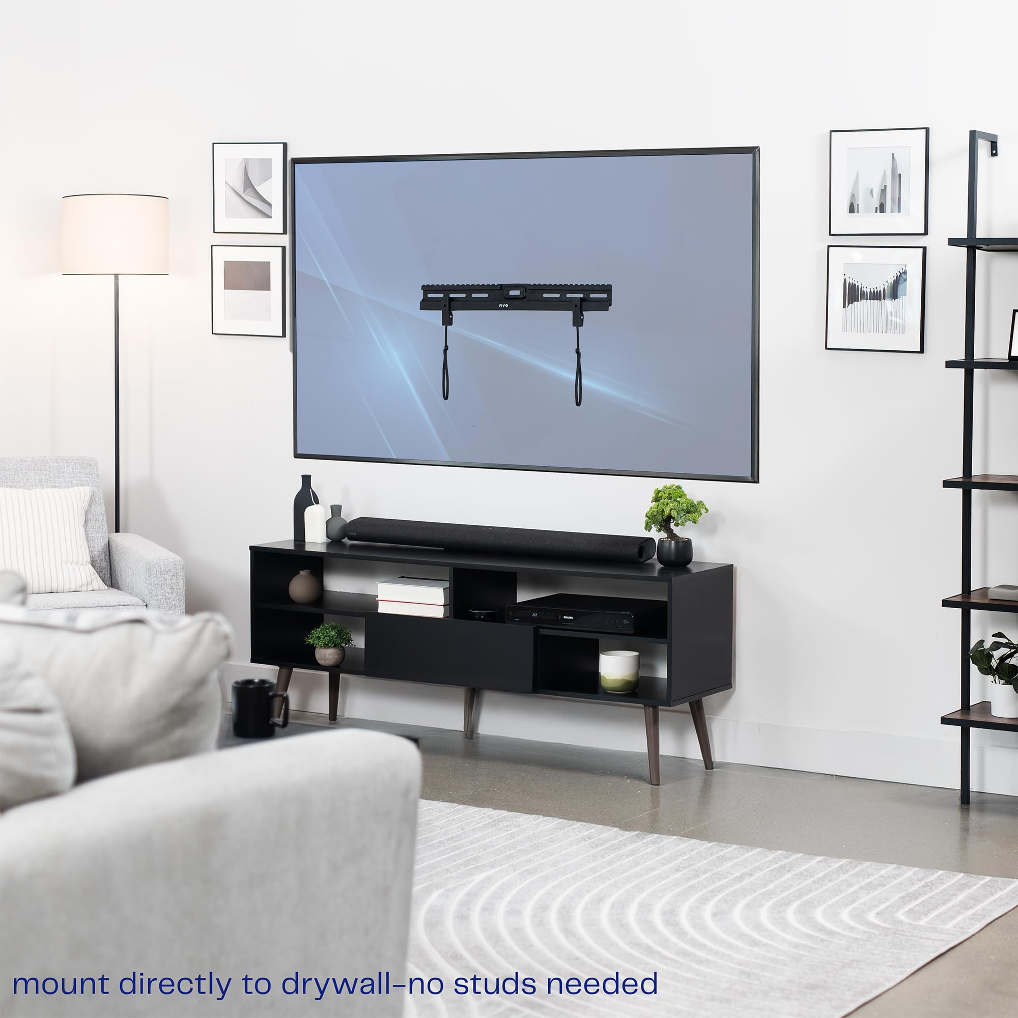 VIVO Supporto da parete per TV senza perno per schermi da 37 a 86 pollici, VESA max 600 x 400 mm, soluzione di montaggio a muro a secco senza borchie, nero, MOUNT-NS86