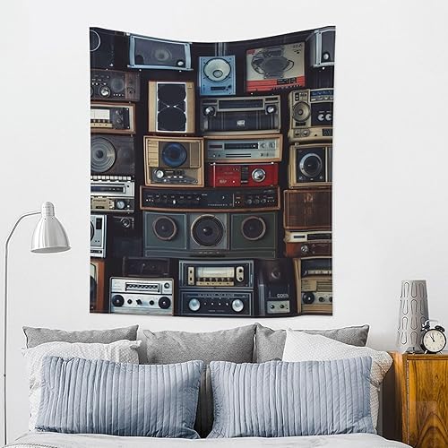 Miniatura 8 de HJTRW Tapiz vintage para colgar en la pared de radio, 60 x 51 pulgadas, tapiz para dormitorio, divertido tapiz de pared, arte de pared, manta de