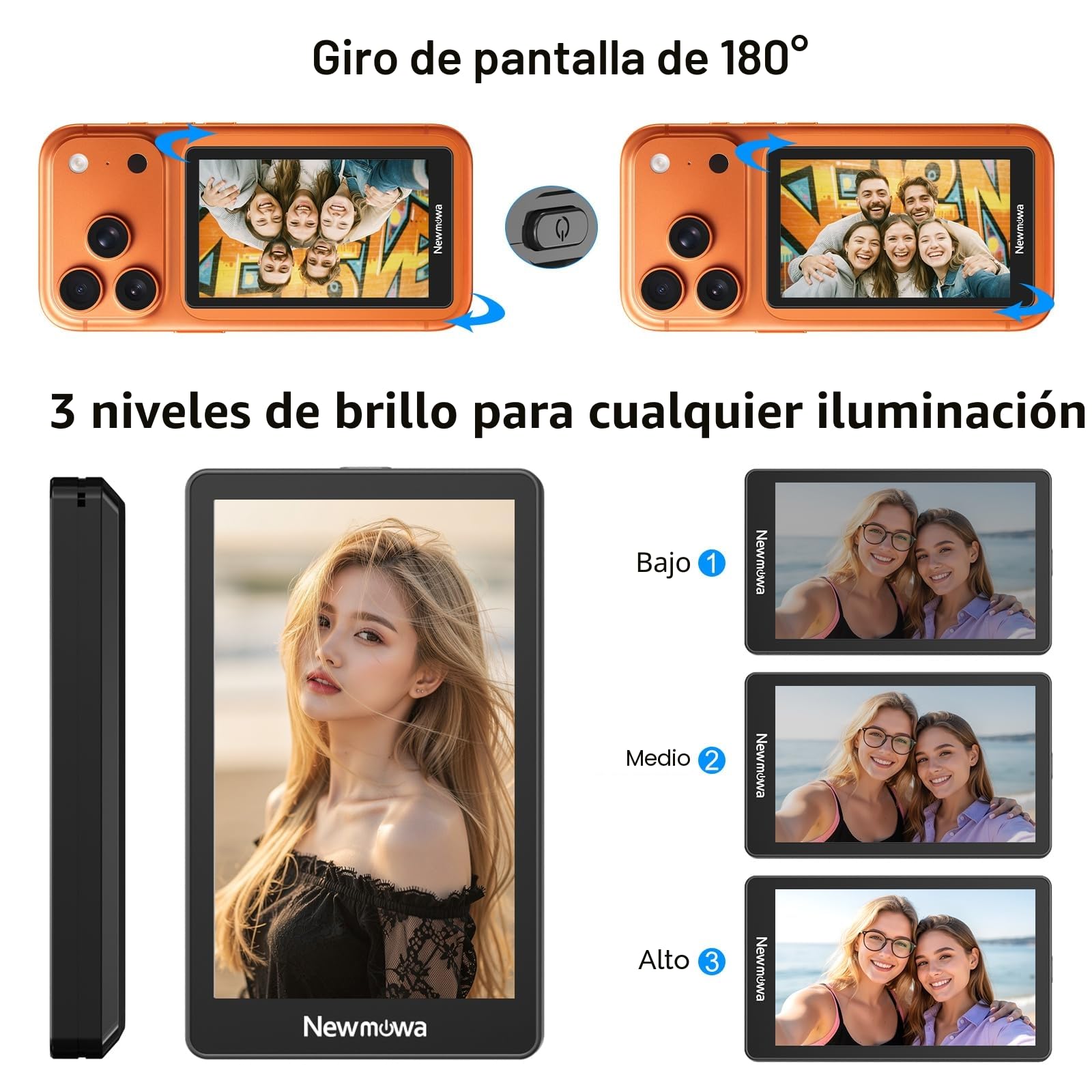 Newmowa Negro Pantalla magnética para Selfie Vlog,grabación inalámbrica 1080P, fotocamera posteriore del telefono per Selfie Vlog TikTok LiveStream,Compatible con iPhone(grabación con Cable 4K 30fps)
