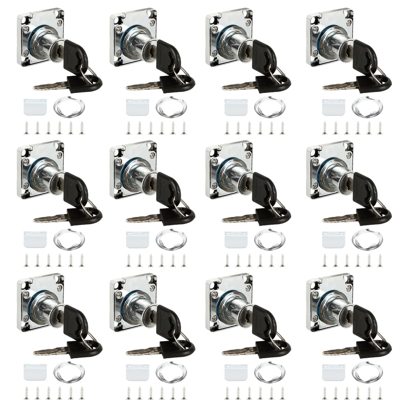 CYEER 12 PCS Cupboard Locks 22mm, Zinc Alloy Cam Lock, Cabinet Lock with Keys Different, Cylinder Security Drawer Lock Mailbox Post Locker for Office Household Cabinet Mailbox Drawer Household