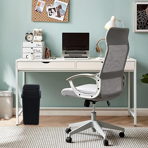 Miniatura 6 de Gloreen Cubo de basura de plástico con tapa oscilante de 7 litros, cubo de basura negro para cocina, 1 paquete