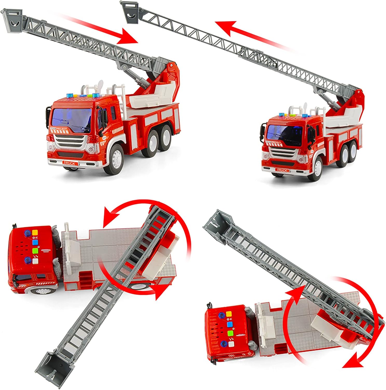 Fire Trucks for Boys with Lights and Sounds,TOYABI Extending Rescue Rotating Ladder Realistic Design Electric Firetruck Toys for Kids 3-8 Construction Vehicles Fire Truck Toys Gift : Clothing, Shoes & Jewelry