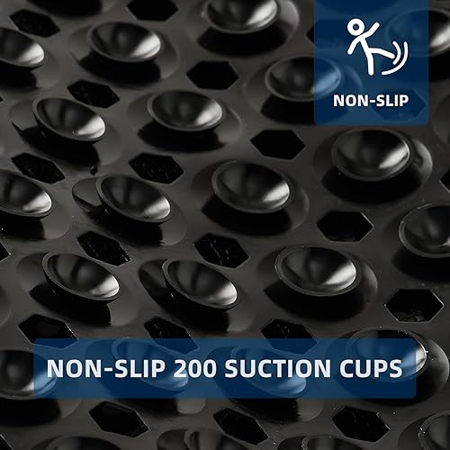 Miniatura 3 de Tapetes para bañera y ducha, extra larga, antideslizante, con ventosas y agujeros de drenaje para baño, lavables a máquina (negro)