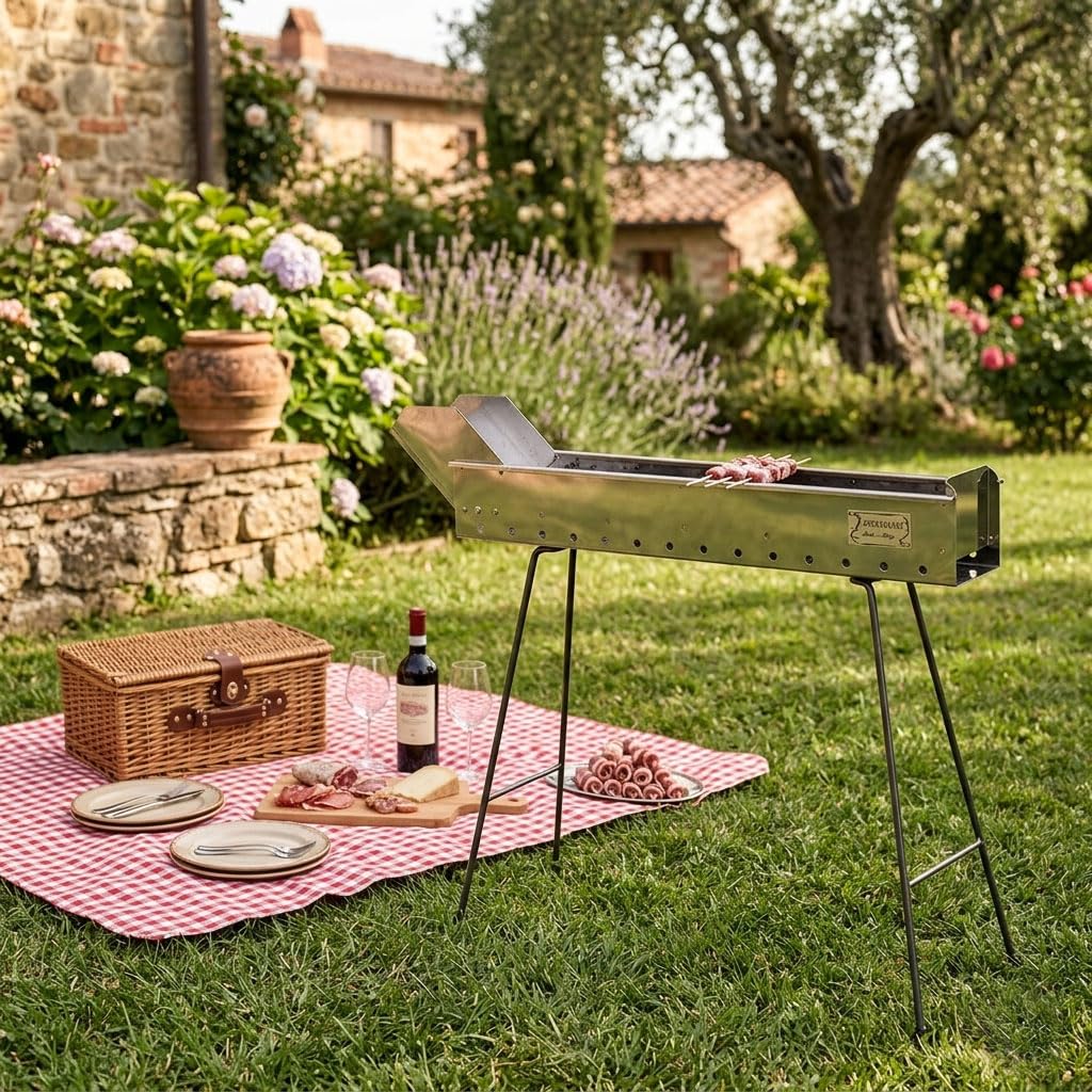 CRUCCOLINI ba175 Barbecue arrosticini à Charbon, Argent, 73 x 24 x 65 cm