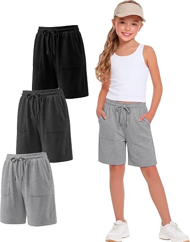 Xaatren 3 Pack Girls Bermuda Shorts, 3-Color, 9-10 Years