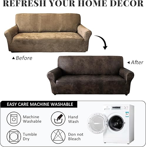 Miniatura 6 de Funda para sofá, fundas de sofá para sofás de cuero, fundas elásticas para sofá con textura similar al cuero, lavable, sin pelusas, antideslizante,