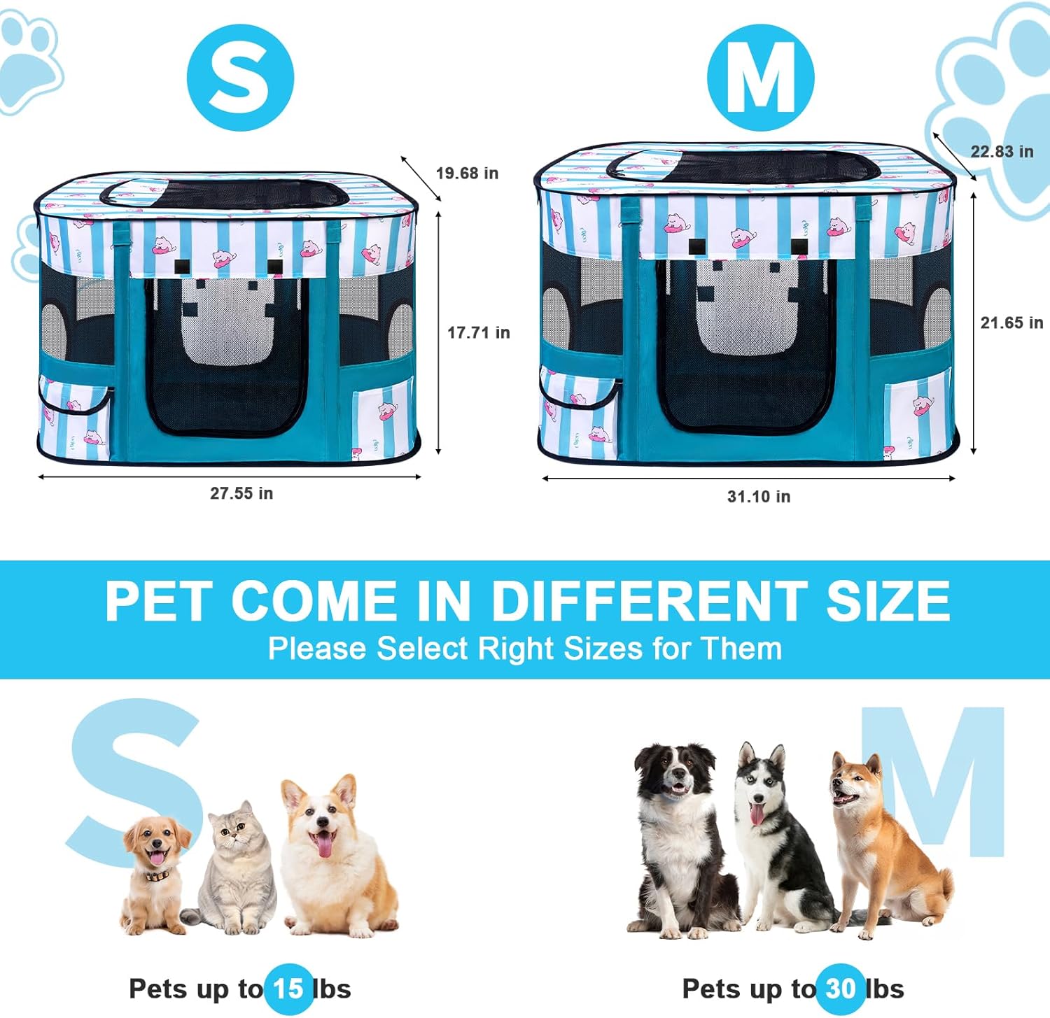 Dog Play Pen Indoors, Pink Crate, Dog Pen,Portable Foldable Playpen Indoor for Small/Medium Dogs, Puppy Cat Pet Playpen, Exercise Kennel Tent Crate