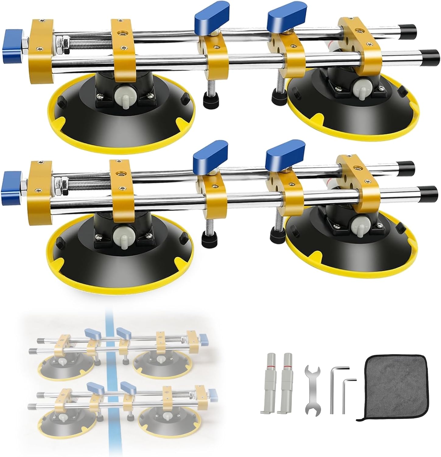 2 Pack Seamless Seam Setter with 6 inch Vacuum Suction Cups, Upgrade Granite Seam Setter with Replacement Air Pump, Seam Joiner for Countertop Joining and Leveling