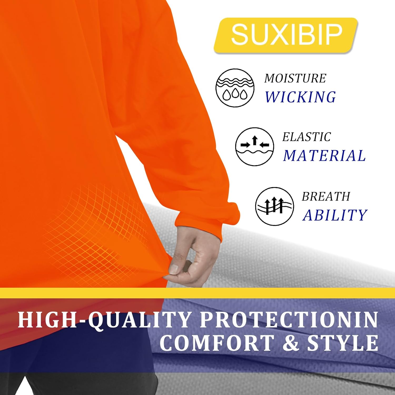 Hi Vis Safety Hoodie, High Visibility Shirts for Men, Long Sleeve, Construction Work Shirts with Sun Protective Hood - Image 5