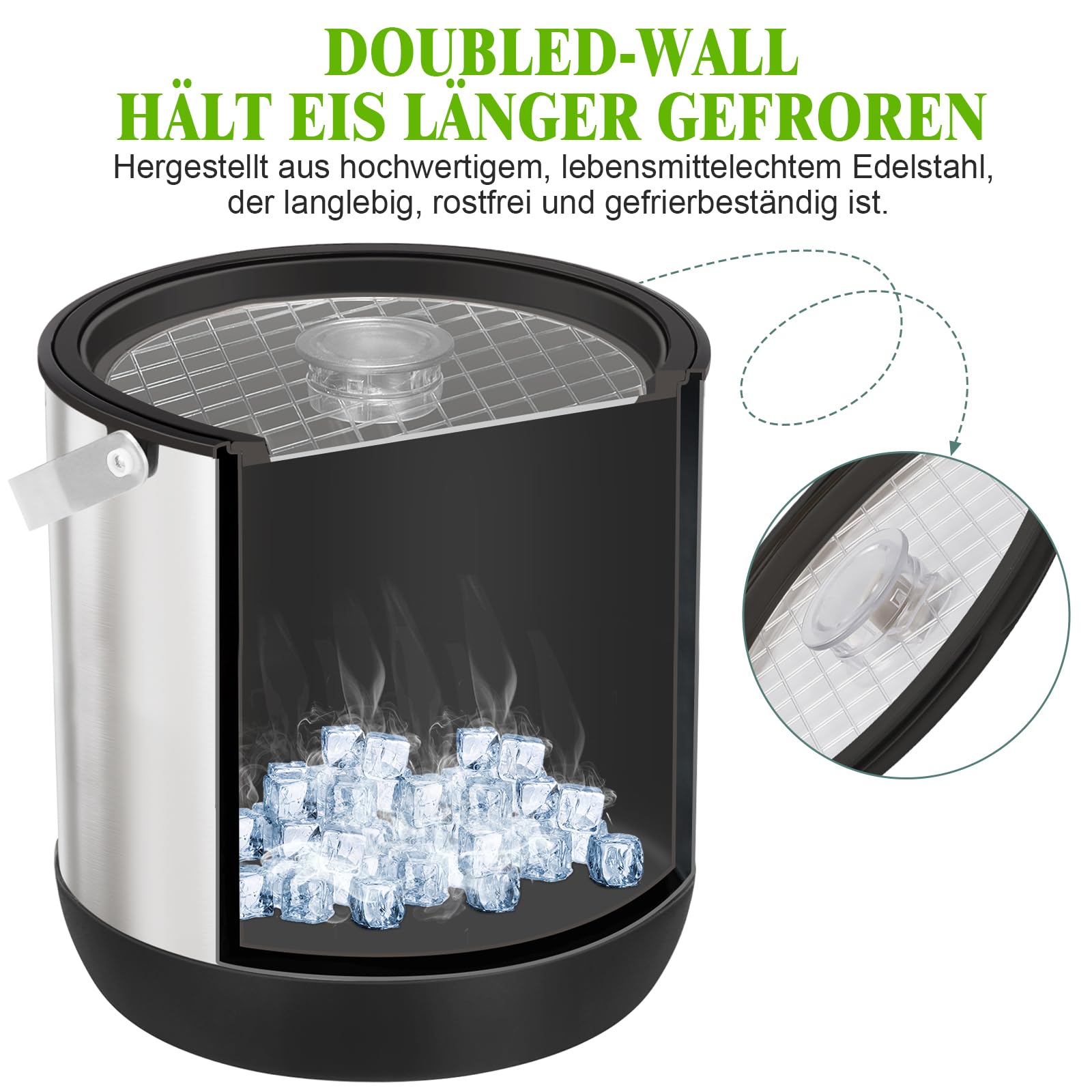 Cubitera de 6,8 L con tapa y pala, acero inoxidable, sin BPA, doble pared, aislado para cócteles y fiestas