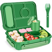 Amathley Bento Box Adult Lunch Box Kids,Lunch Containers for Adults/Kids/Toddler,5 Compartments Bento Lunch Box with Sauce Vontainers,Microwave & Dishwasher & Freezer Safe,BPA-Free Emerald green