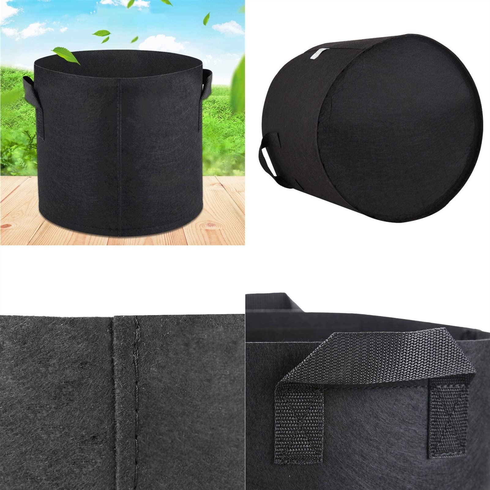 Bolsas de Cultivo, 1 Paquete de macetas de Tela, Bolsas de Cultivo de Fieltro de jardín con asa, contenedores de jardín for Verduras (Blanco : Black, Size : 150gallons(D110cmxH60cm))