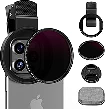 52mm Variable ND2-ND400 Filter with Upgraded Phone Clip, Neutral Density Filter Lens for iPhone 16/15/14/13 Pro Max Samsung Moto Google TCL, HD Double-Sided Multi-Coated Glass