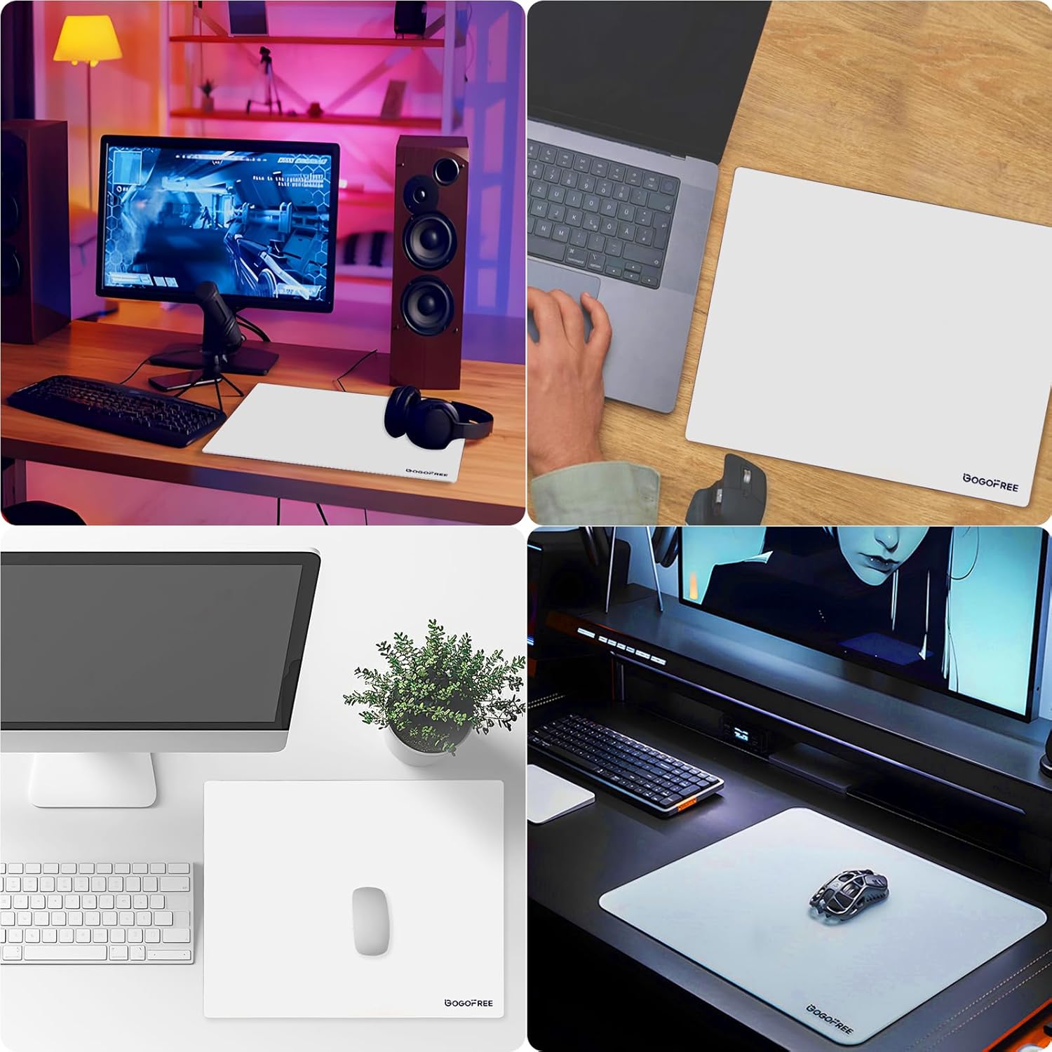 Glass Mousepad with Hard Surface for Gaming, Ultra Smooth Mouse Mat, Water-Resistant Large Mouse Pad Precision Speed Control for Esport Games/Office, White XL(15.7’’×19.6’’)