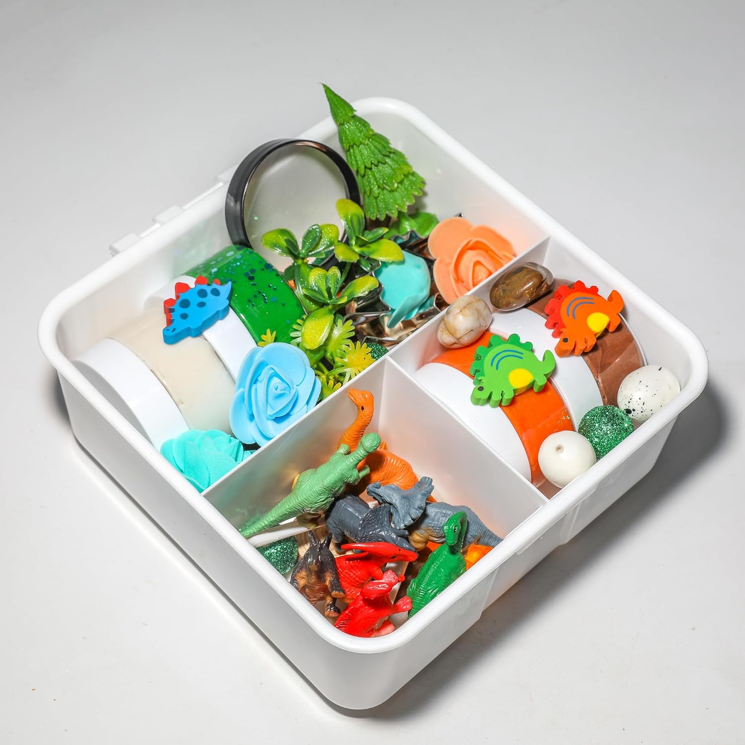 Playdough Kit – Holiday Sensory Play Set with Non-Toxic Dough, Santa Figures, Tree Decorations & Festive Accessories – Creative Play for Kids (Dinosaur Playdough Kit)