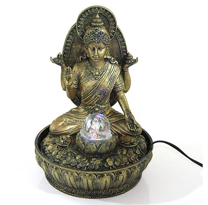 EZ Life Fengshui Water Fountains - Laxmiji Blessings with Crystal Ball and electric Motor - Resin - Bronze