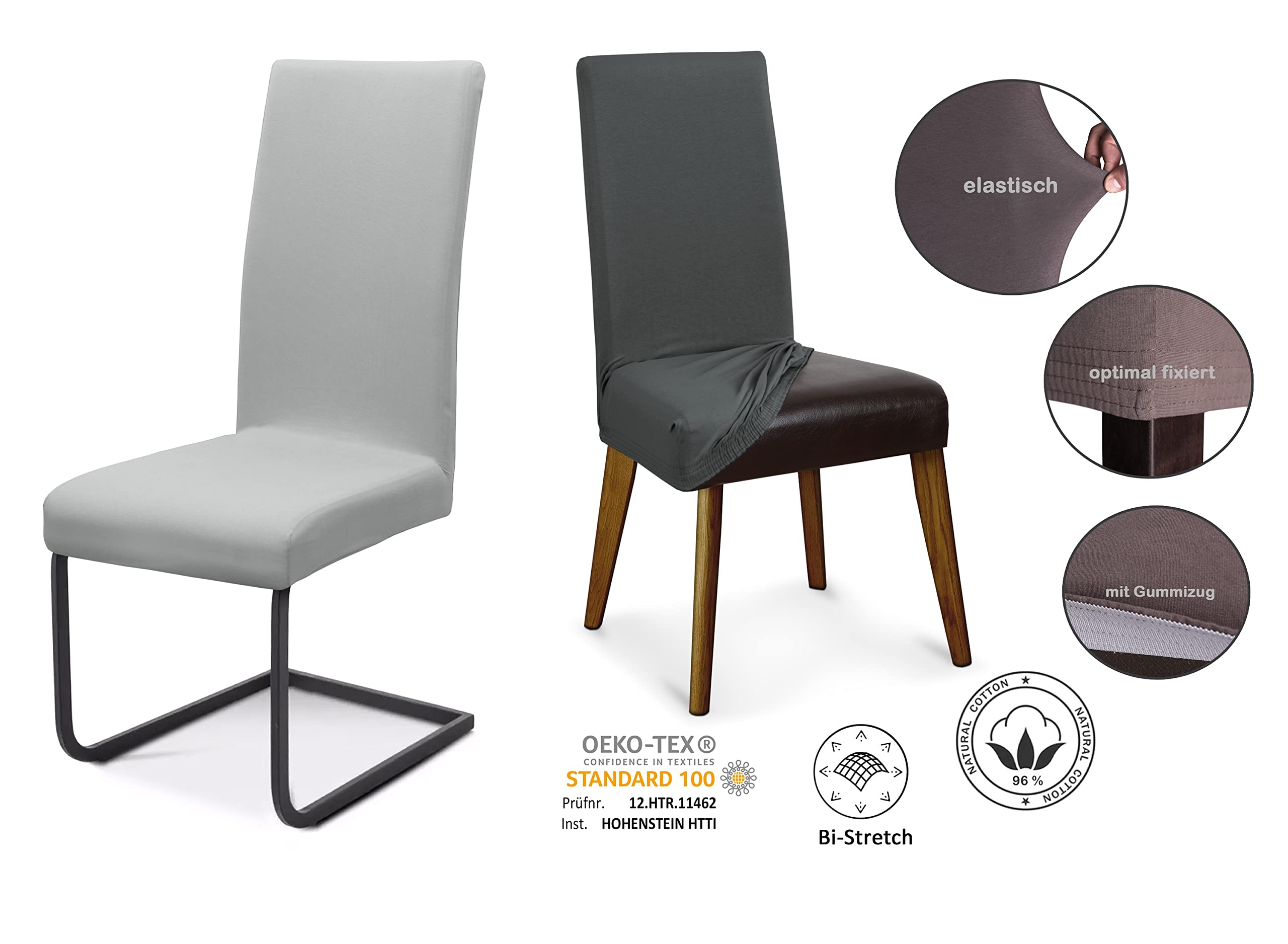 BEAUTEX Lot de 6 Housses de Chaise en Jersey, Housse Extensible en Coton bi-élastique, Couleur sélectionnable, Noir