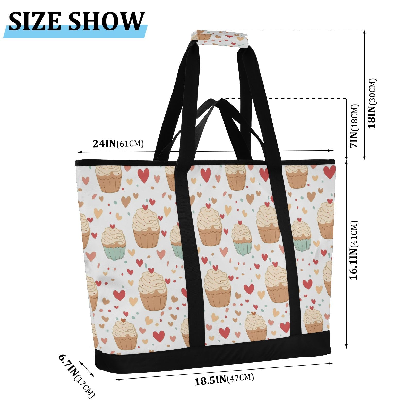 Cute Cupcakes Prints - Bolsa térmica térmica reutilizable con cremallera, bolsa térmica grande portátil para viajes o camping