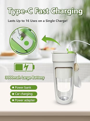 Miniatura 4 de Licuadora portátil, vaso de licuadora de batidos de 12 onzas con batería recargable de 135.3 fl oz, 10 cuchillas, hielo triturable, adecuada para